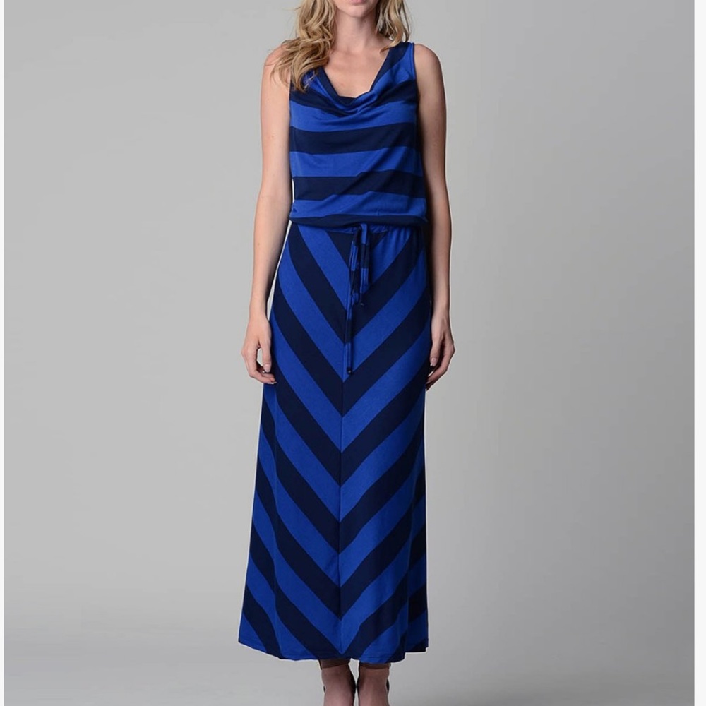 Blue/Navy Sleeveless Cowl Neck Maxi Dress